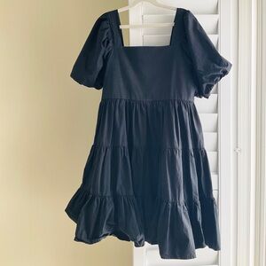 OAK + FORT Square-Neck Puff-Sleeve Tiered Dress